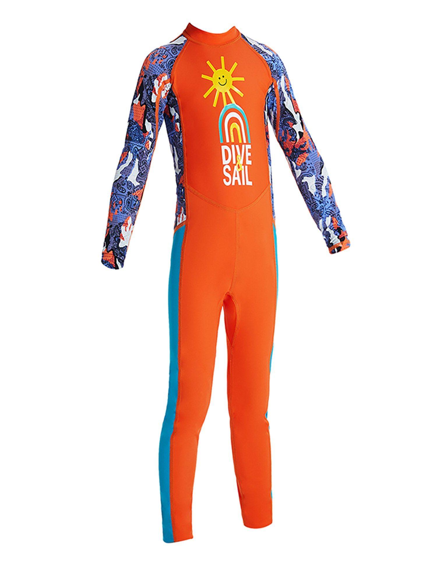 full sleeves swimwear orange sunshine printed full length upf 50