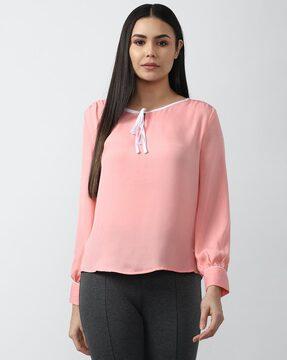 full-sleeves tie-up neckline top