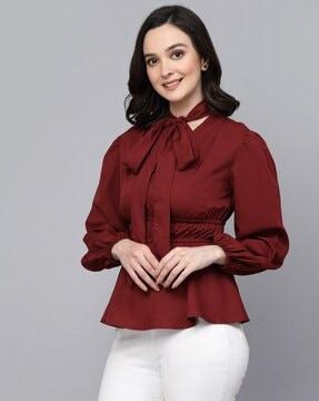 full sleeves top with neck tie-up