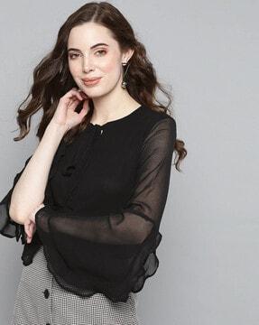 full sleeves top with neck tie-up