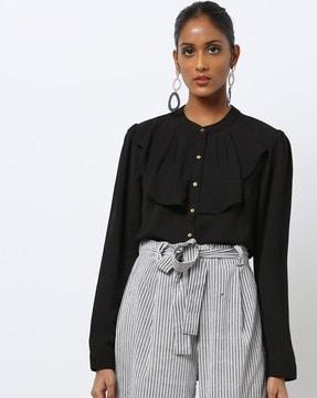 full sleeves top with ruffled overlay