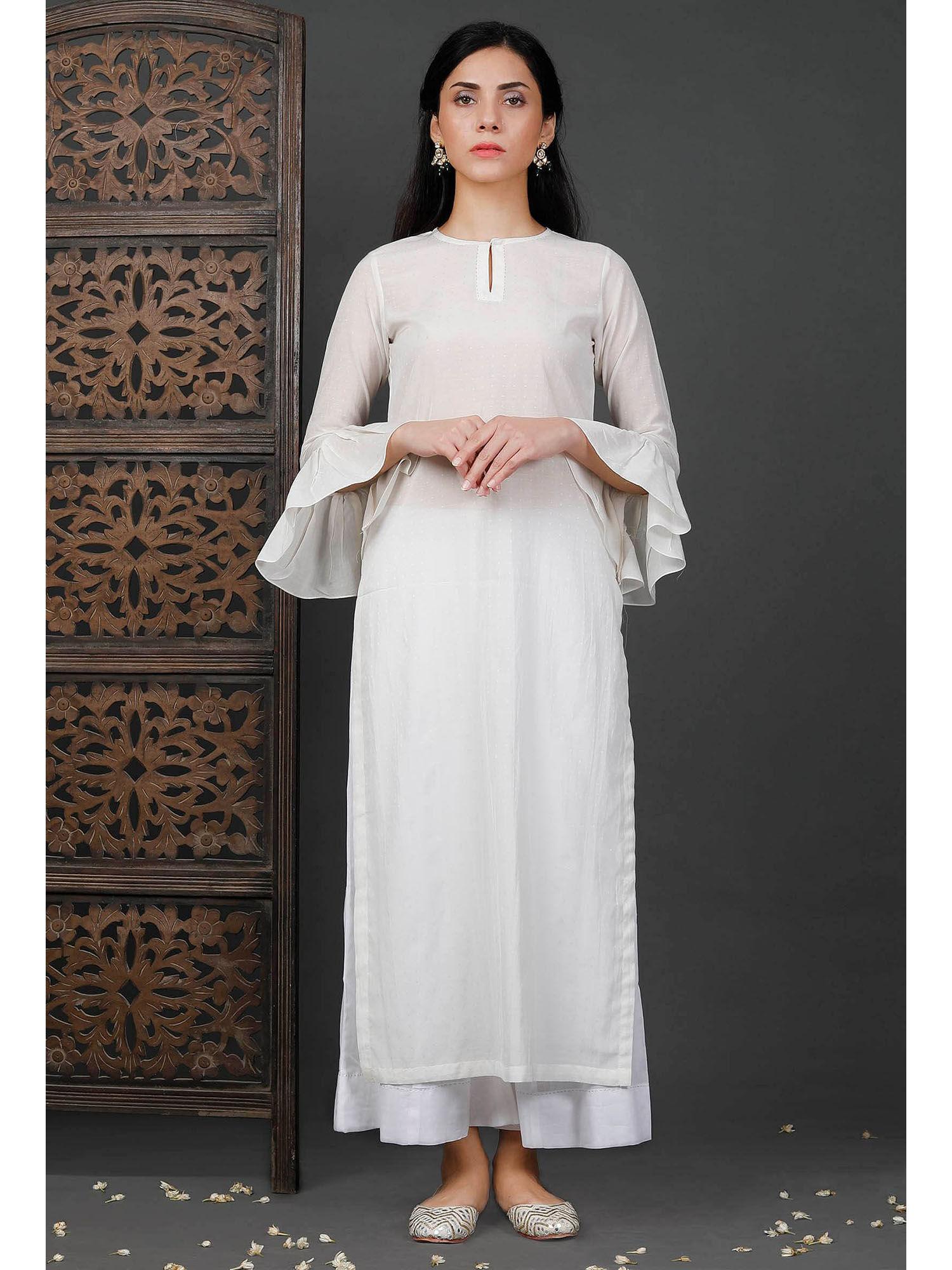 full sleeves white soya cotton kurta
