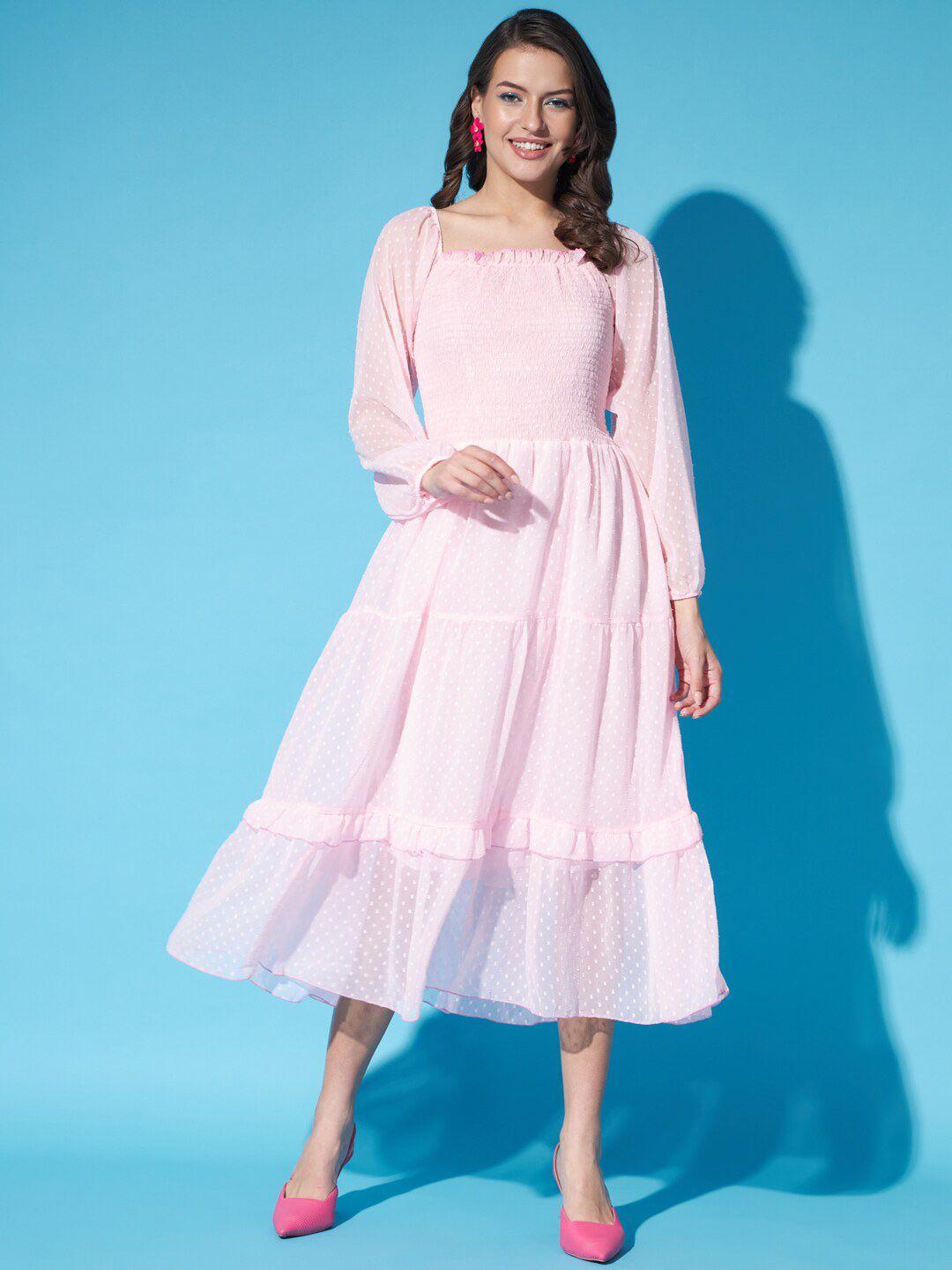 funday fashion pink georgette fit & flare midi dress