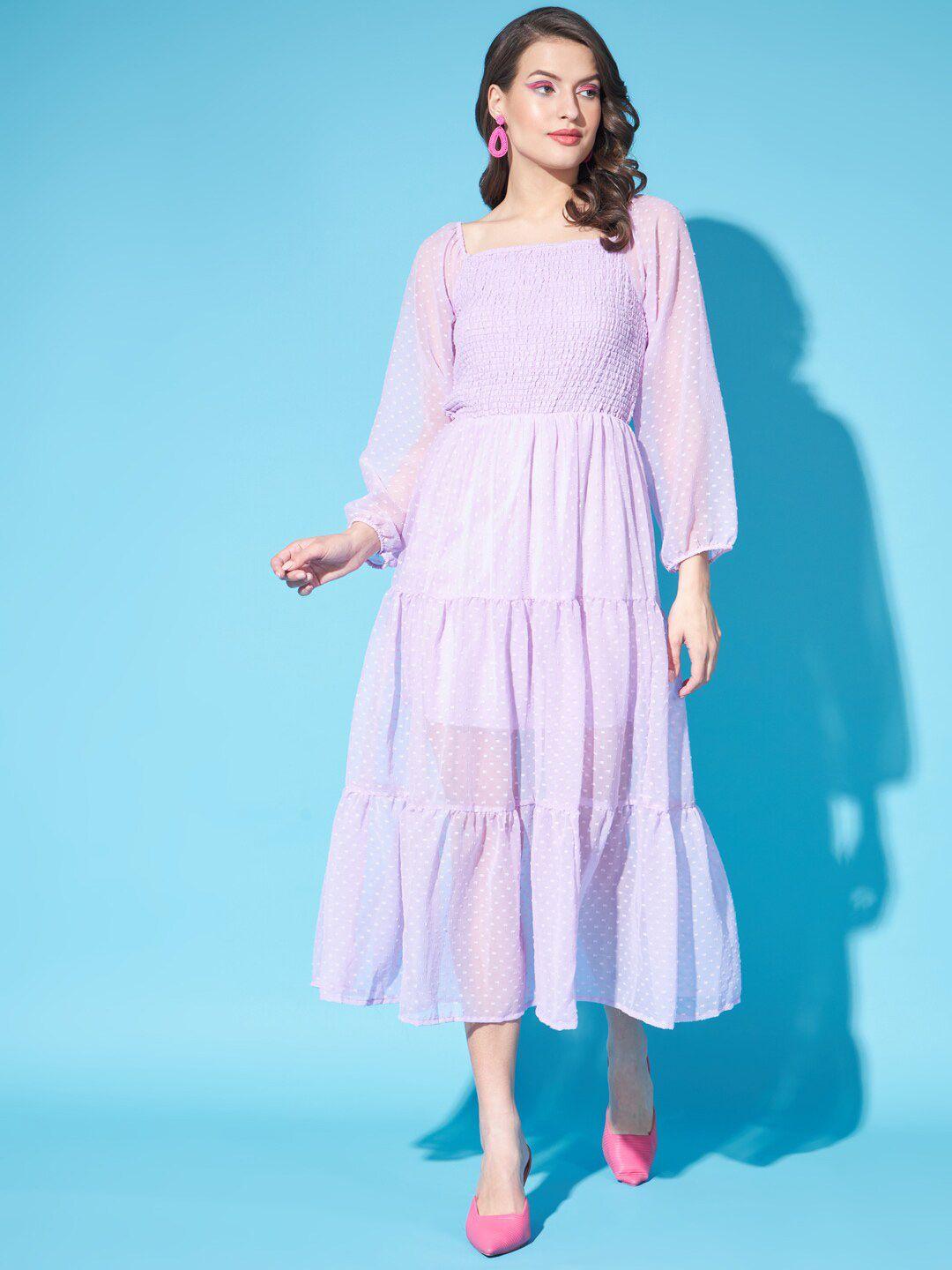 funday fashion purple bell sleeve georgette fit & flare midi dress