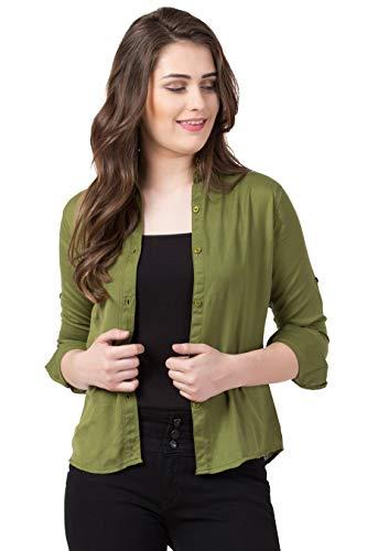 funday fashion solid full sleeve rayon women's all purpose shirt (small, green)