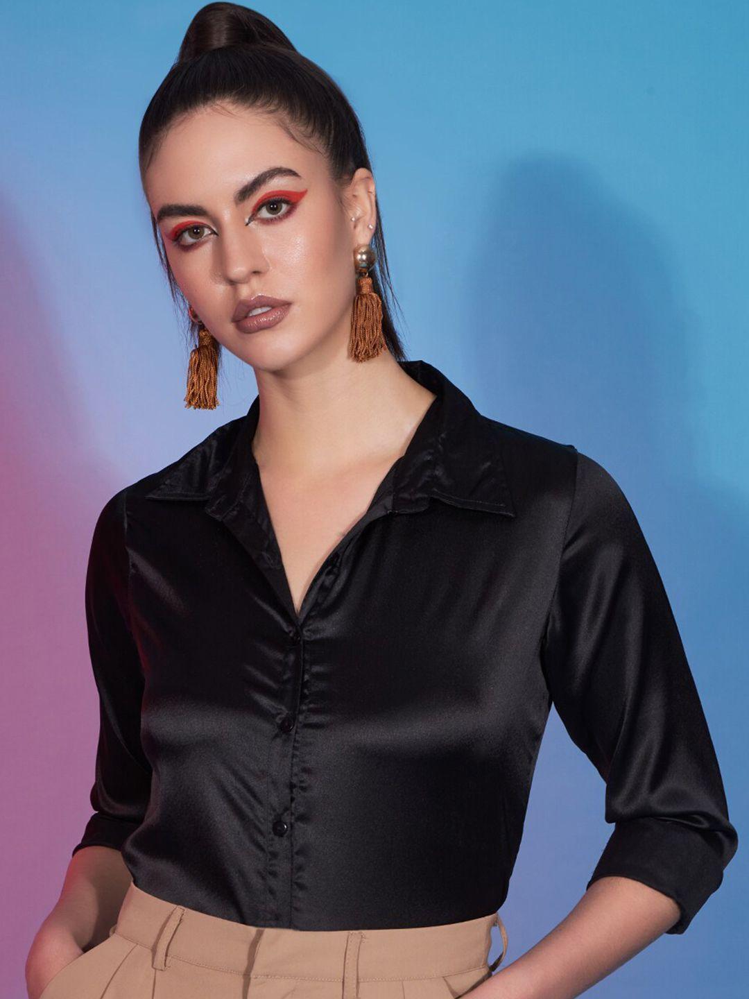 funday fashion spread collar satin casual shirt