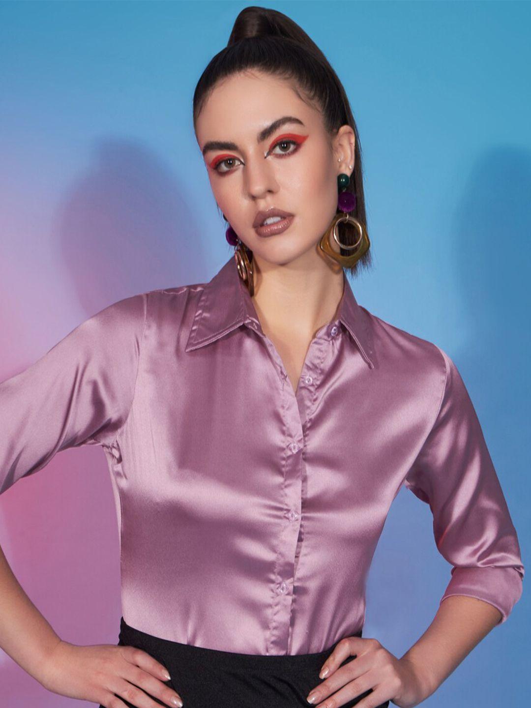 funday fashion spread collar satin casual shirt