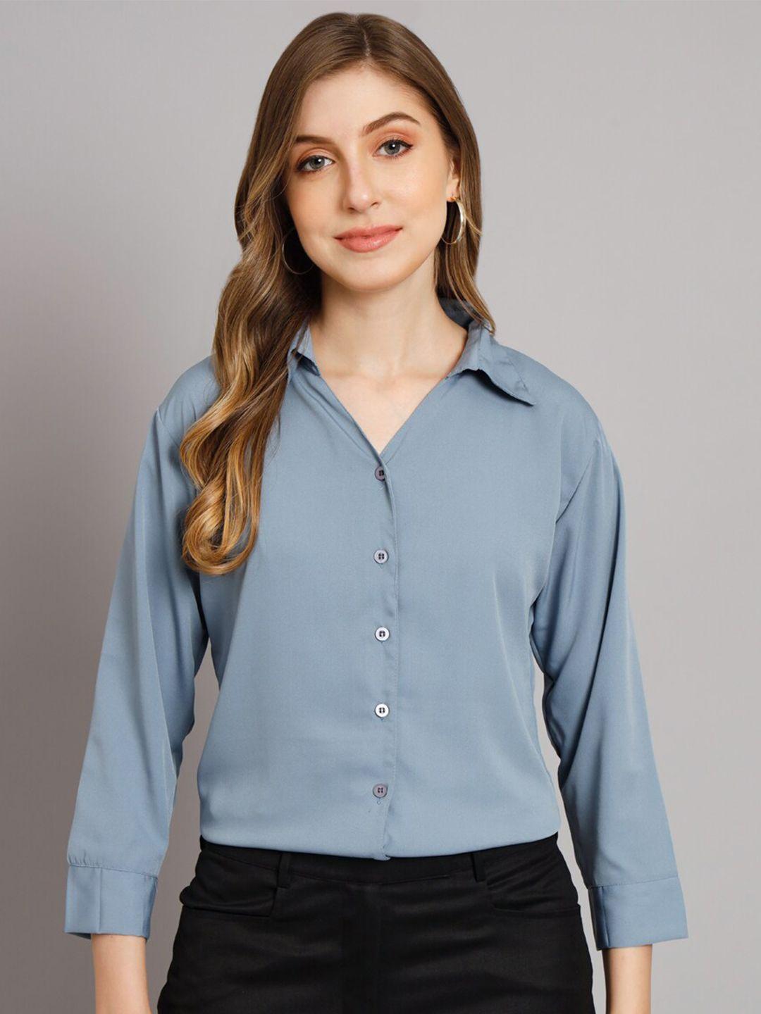 funday fashion spread three-quarter sleeves collar opaque casual shirt