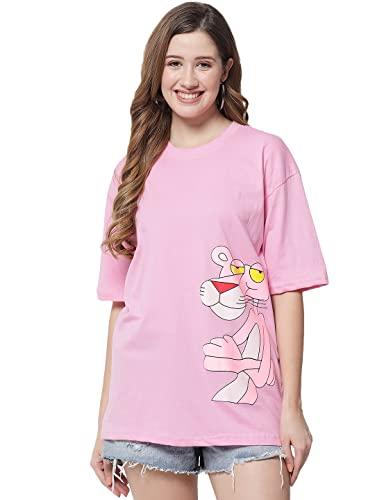 funday fashion women's pure cotton casual oversized printed loose t shirt (large, pink new)