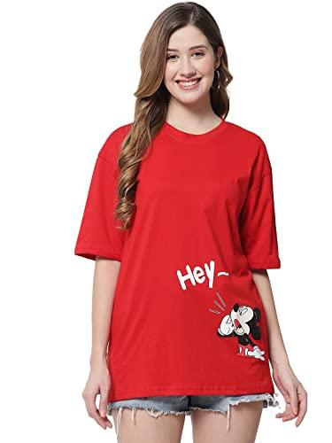 funday fashion women's pure cotton casual oversized printed loose t shirt (xx-large, red)