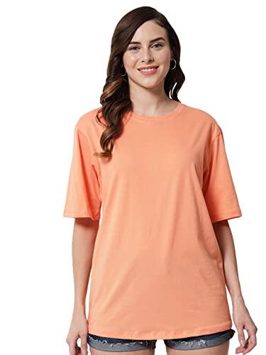 funday fashion women's pure cotton casual oversized round neck drop shoulder tshirt (3x-large, peach)