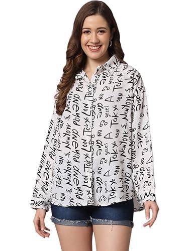 funday fashion women boxy fit printed casual shirt (x-large, white, loose fit)