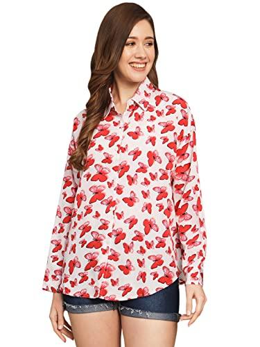 funday fashion women boxy fit printed casual shirt (xx-large, red, loose fit)