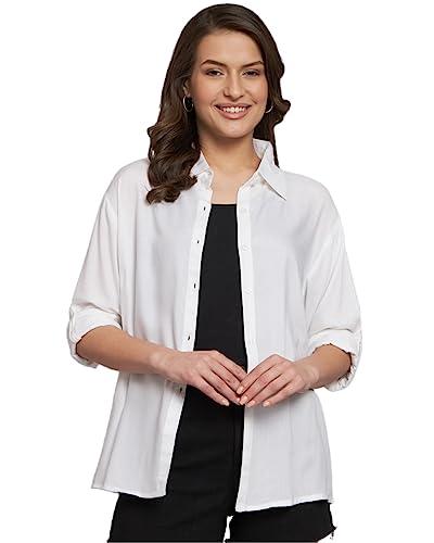 funday fashion women boxy fit solid casual shirt (medium, white)