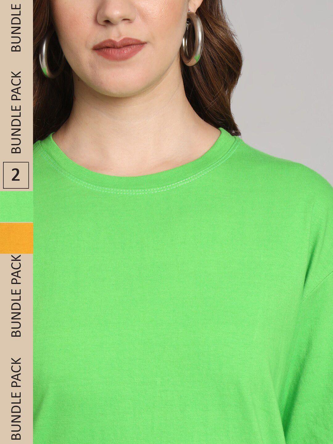 funday fashion women green 2 applique loose t-shirt