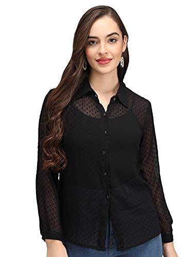 funday fashion women regular fit self design casual shirt (small, black)