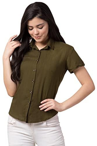 funday fashion women regular fit solid casual half sleeves shirt (small, green)