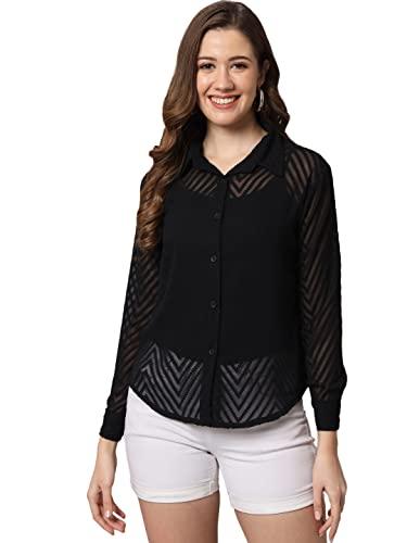 funday fashion women regular fit solid casual shirt (x-large, black)