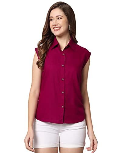 funday fashion women regular fit solid casual sleevesless shirt (large, wine)