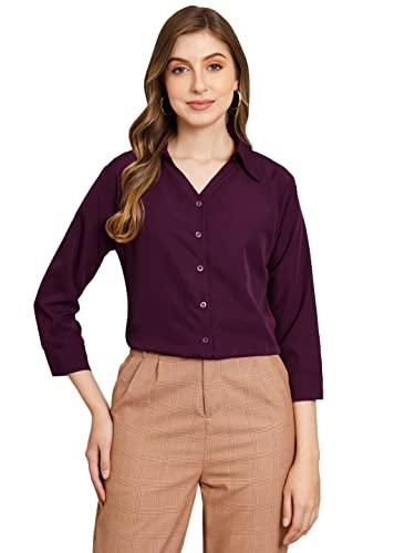 funday fashion women regular fit solid v collered casual shirt (x-large, dark purple)