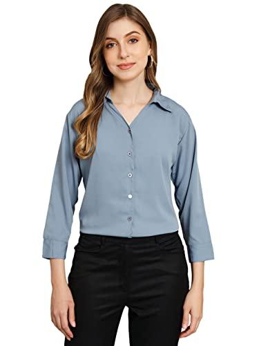 funday fashion women regular fit solid v collered casual shirt (x-large, grey)