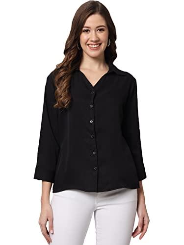 funday fashion women regular fit solid v collered formal/casual shirt (medium, black)