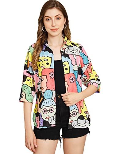 funday fashion women regular wear boxy fit printed casual shirt (medium, yellow & multicolor)