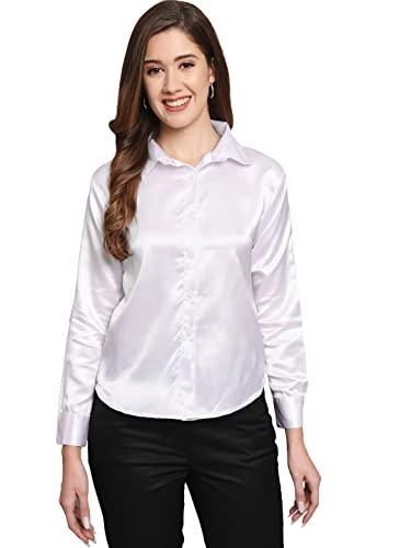 funday fashion women solid casual satin shirt (x-large, white)