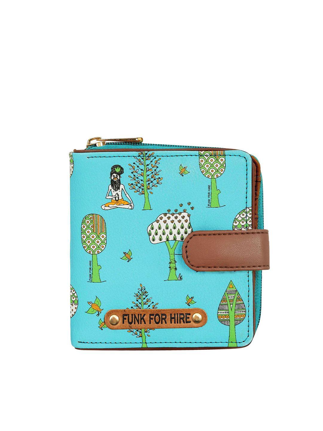 funk for hire women printed pu water resistant two fold wallet with sd card holder