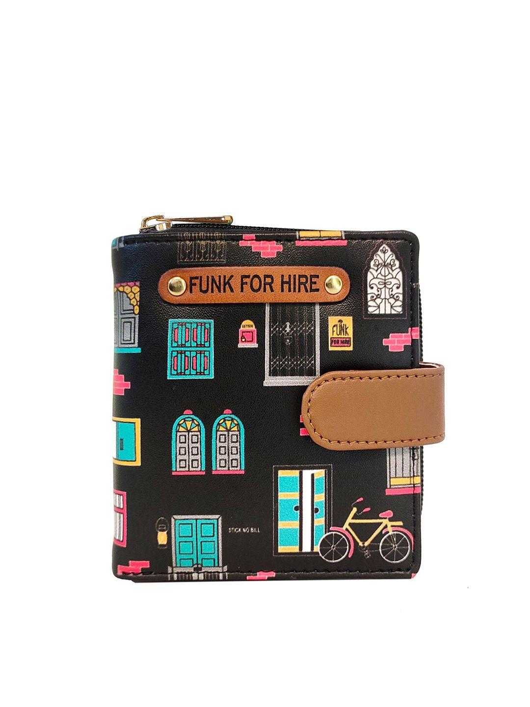 funk for hire women printed pu water resistant two fold wallet with sd card holder