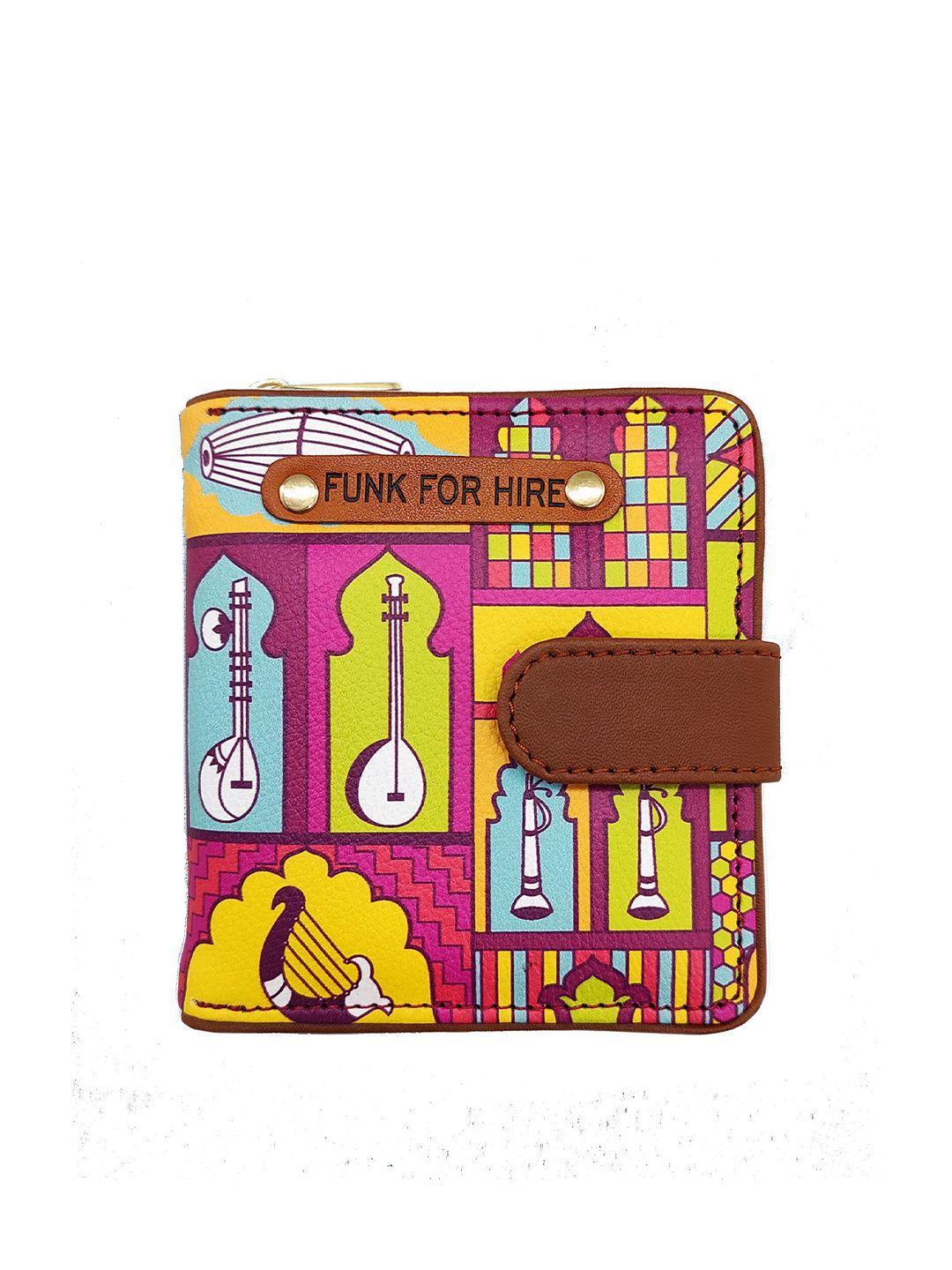 funk for hire women printed pu water resistant two fold wallet with sd card holder