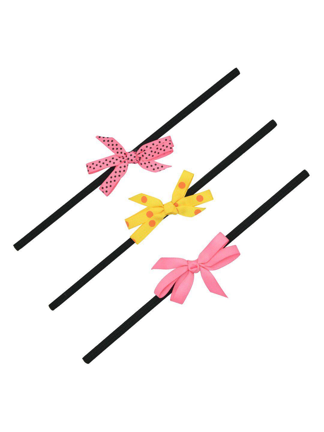 funkrafts girls black & pink set of 3 fabric hairbands with bow detail