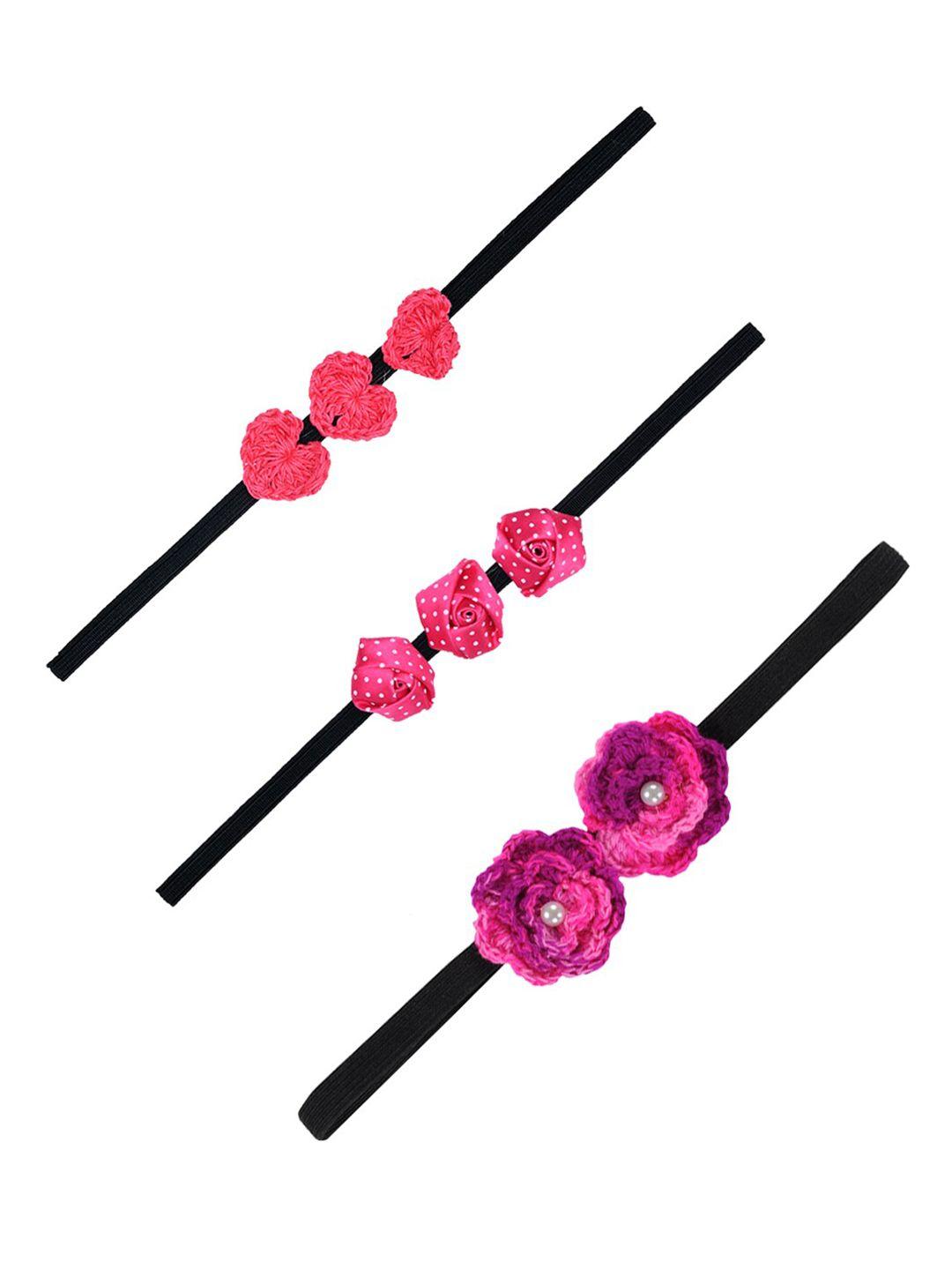 funkrafts girls black & pink set of 3 hair accessory bands
