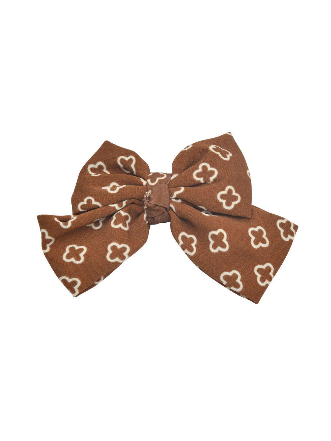 funkrafts girls brown & off-white printed bow alligator hair clip