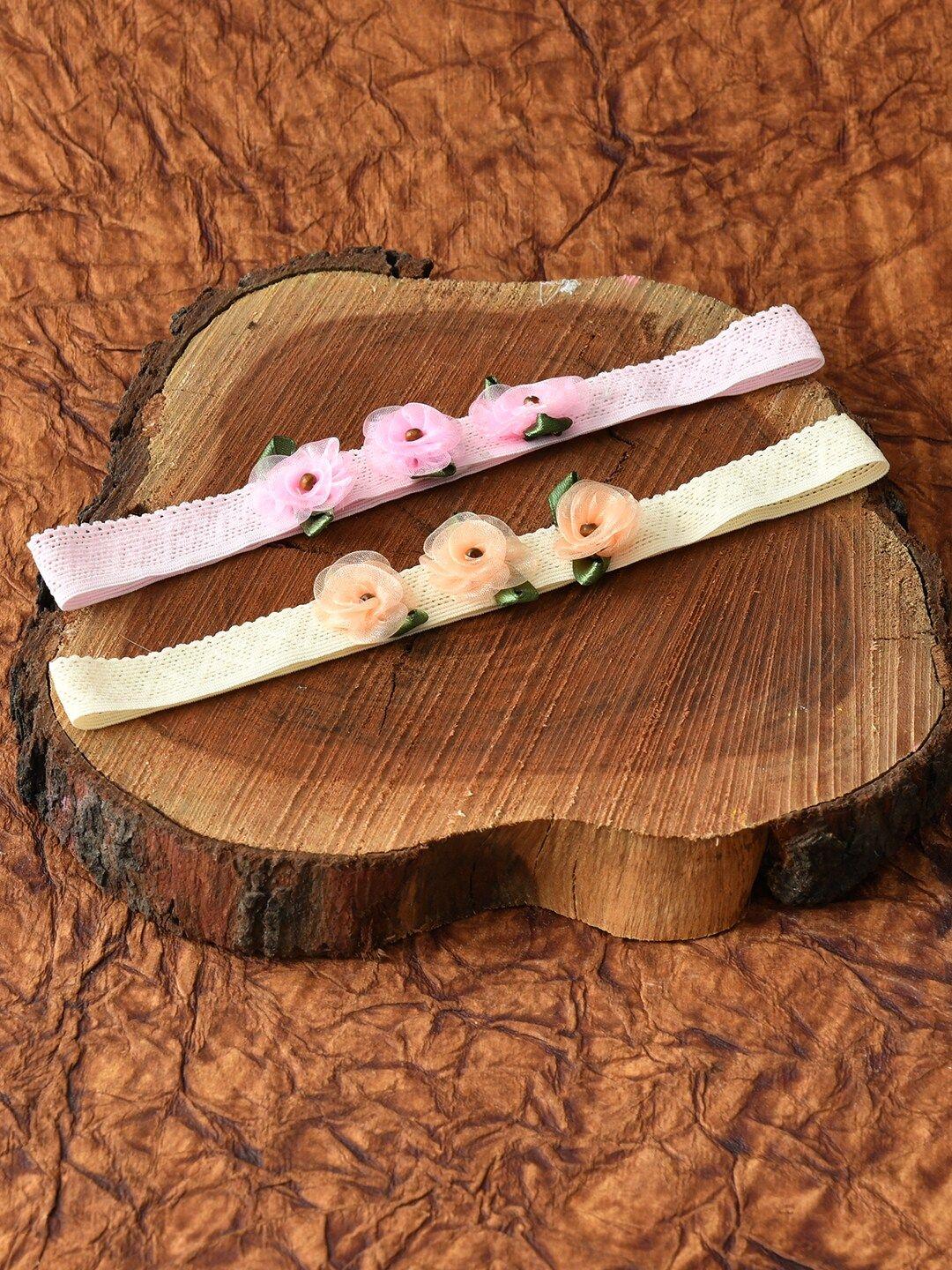 funkrafts girls pink & peach-coloured set of 2 embellished hairband