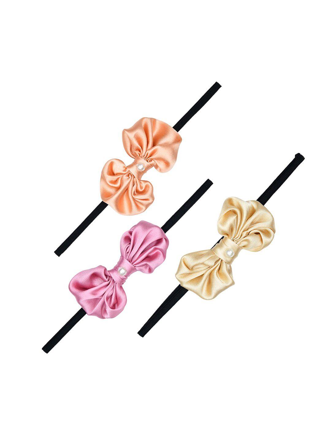funkrafts girls pink & peach-coloured set of 3 ponytail holders