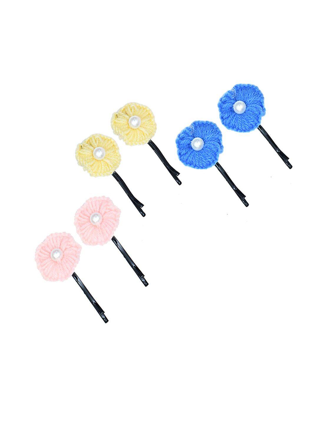 funkrafts girls pink & yellow set of 6 embellished bobby pins