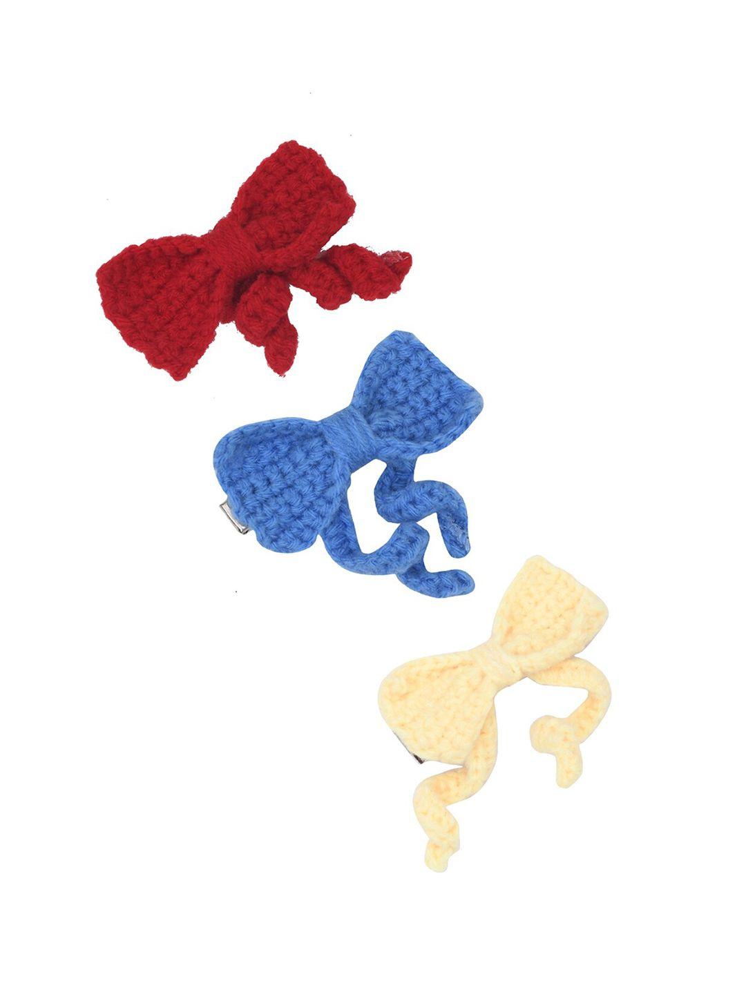 funkrafts girls red & blue set of 3 crochet alligator hair clips