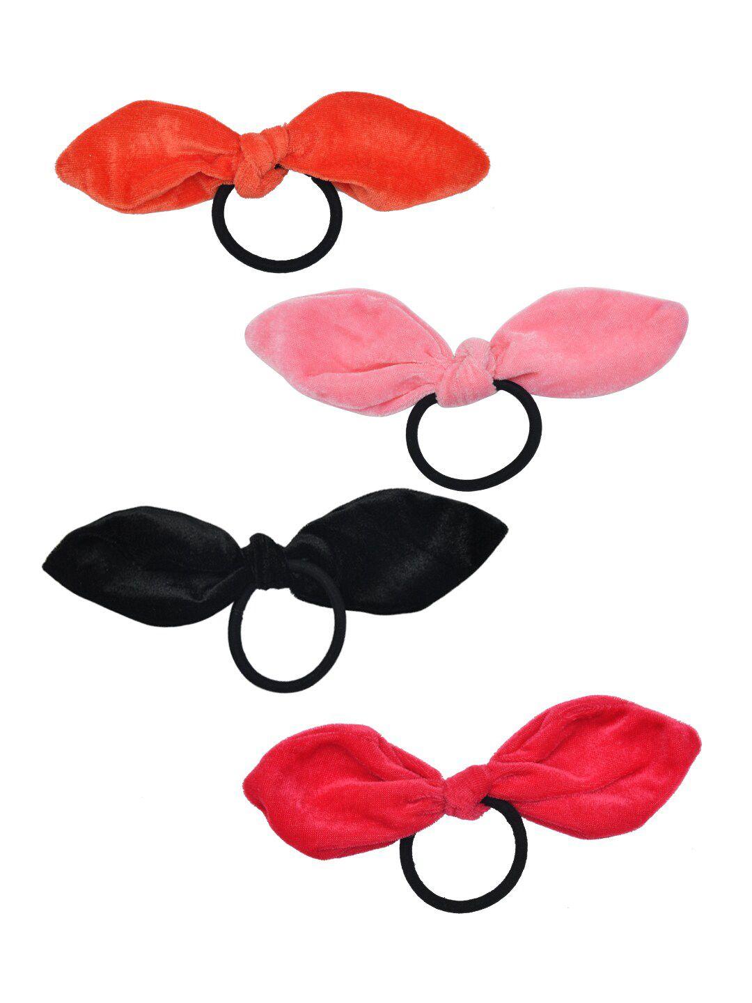 funkrafts girls red & pink set of 4 ponytail holders