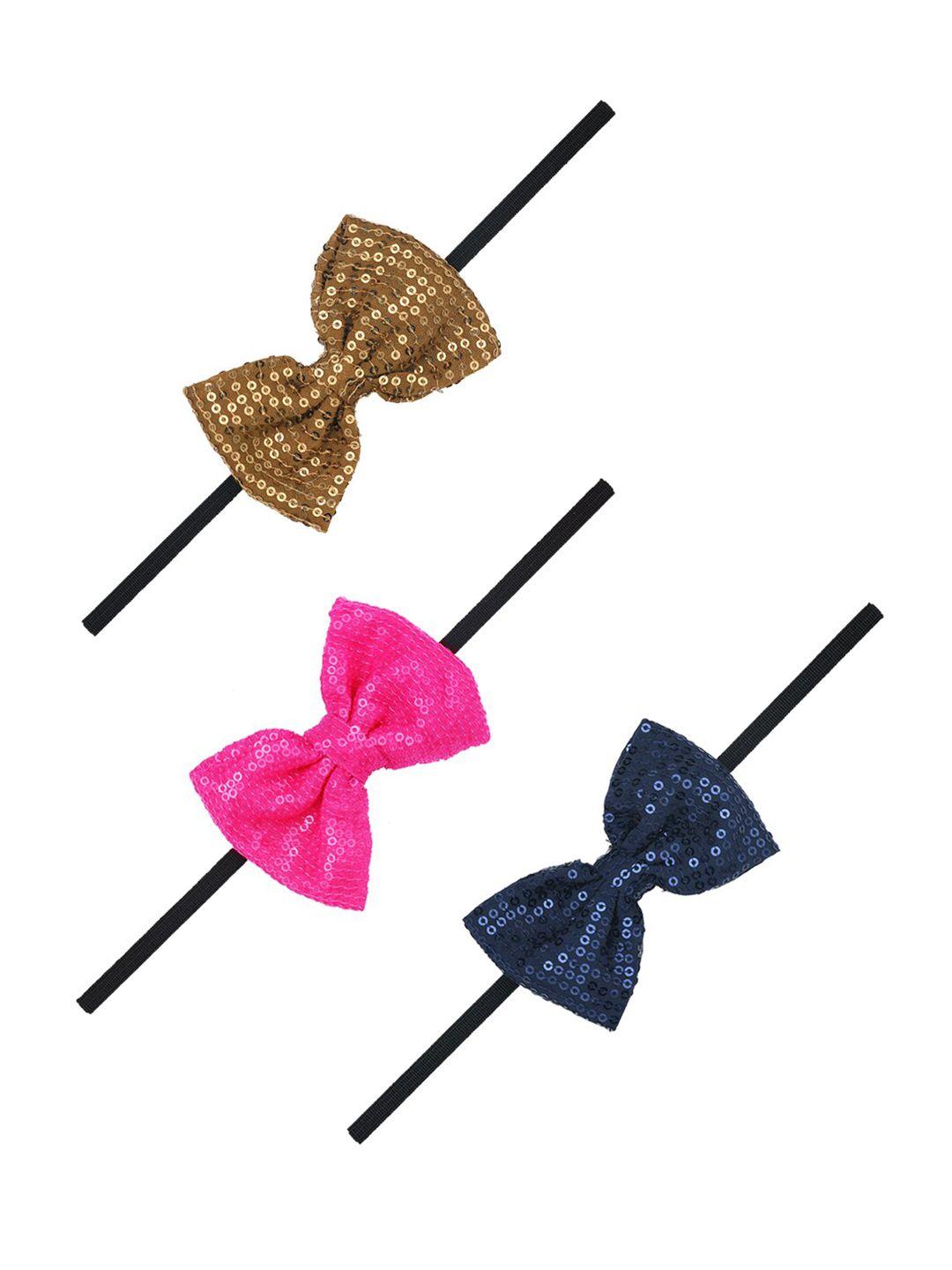funkrafts girls set of 3 navy blue & pink embellished bow hairband