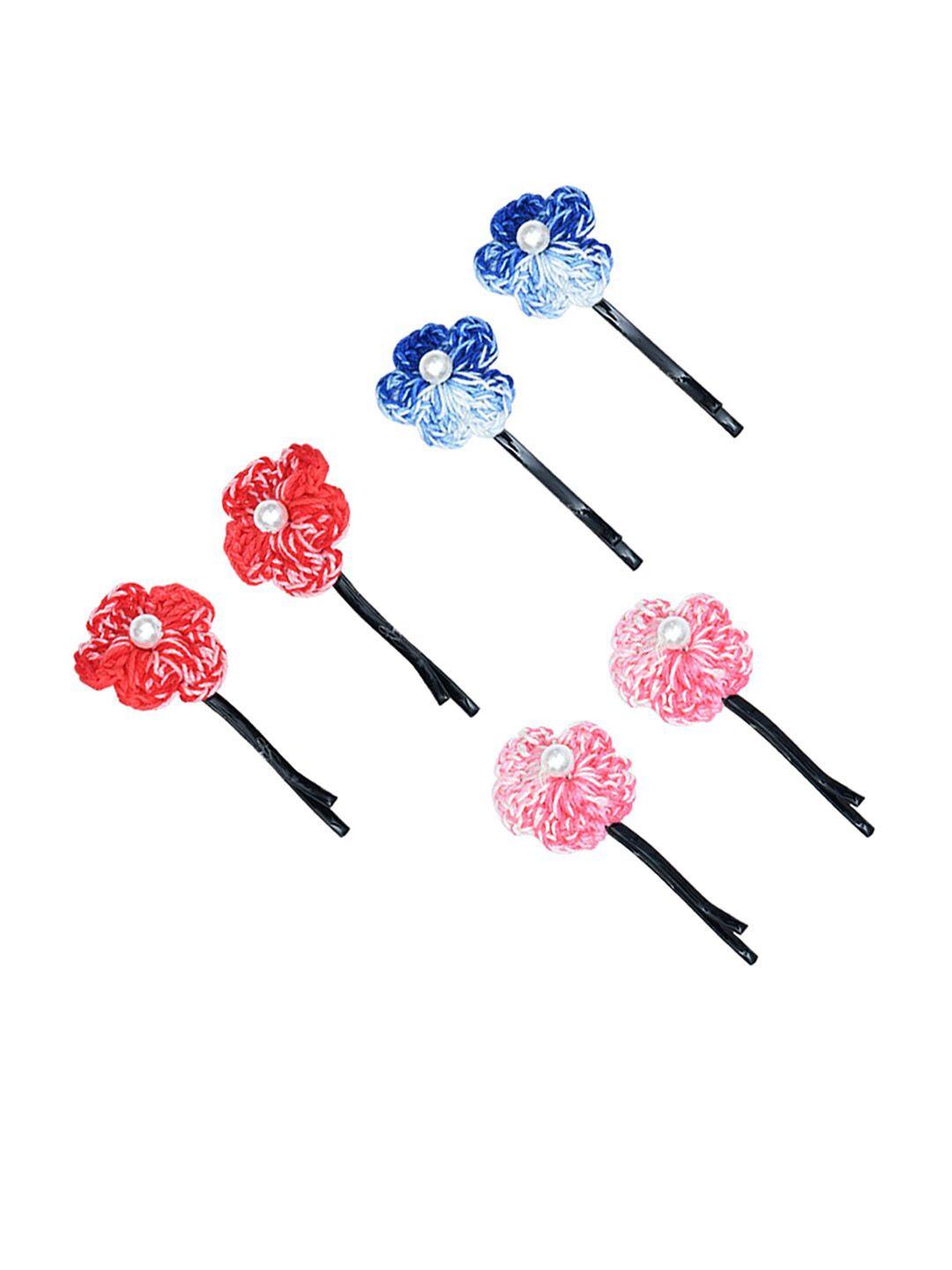 funkrafts girls set of 6 red & blue beaded bobby pins