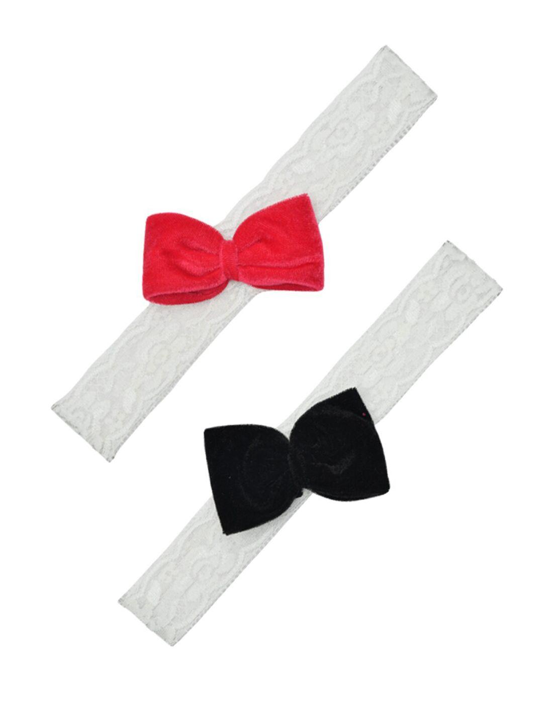 funkrafts girls white & black set of 2 lace hairbands with velvet bow