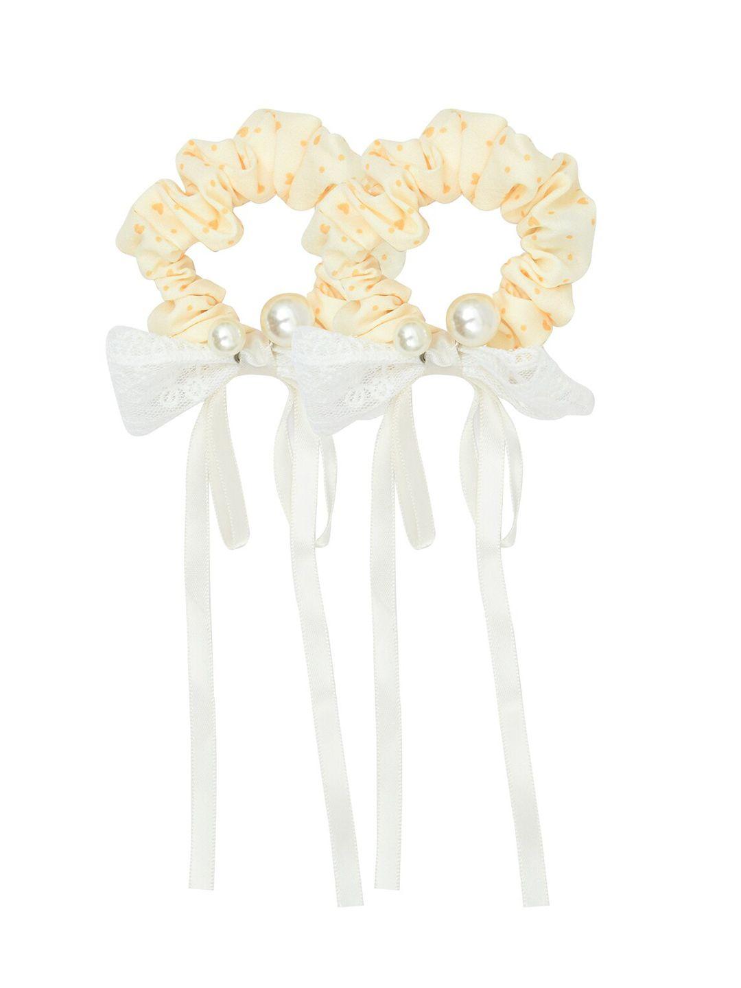 funkrafts girls yellow & white set of 2 lace hair accessory set