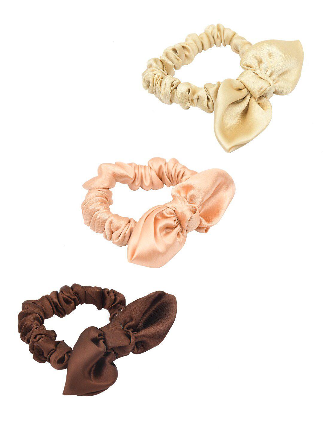 funkrafts girls gold-toned & brown set of 3 ponytail holders