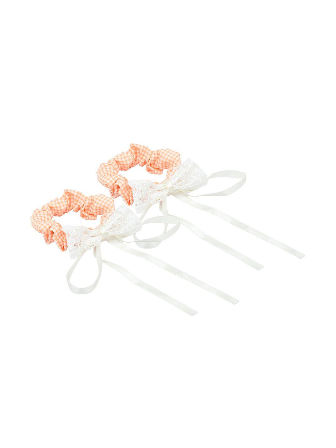 funkrafts girls peach-coloured & white set of 2 lace hair accessory set