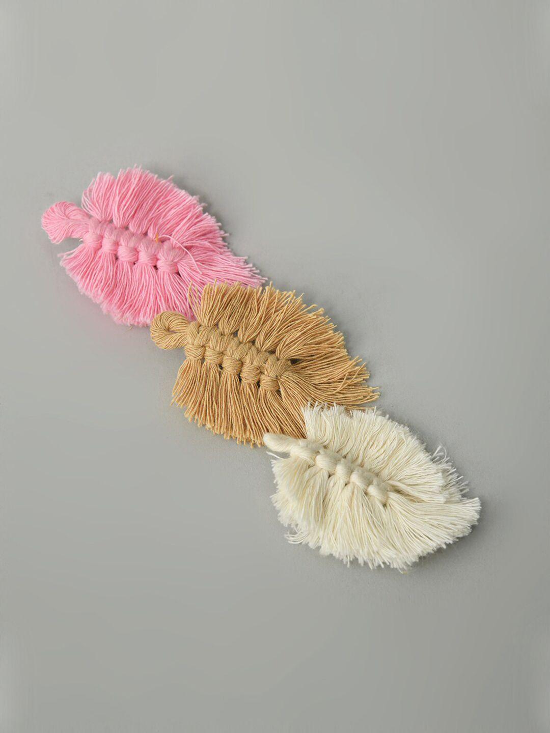 funkrafts girls pink & beige set of 3 macrame alligator hair clip
