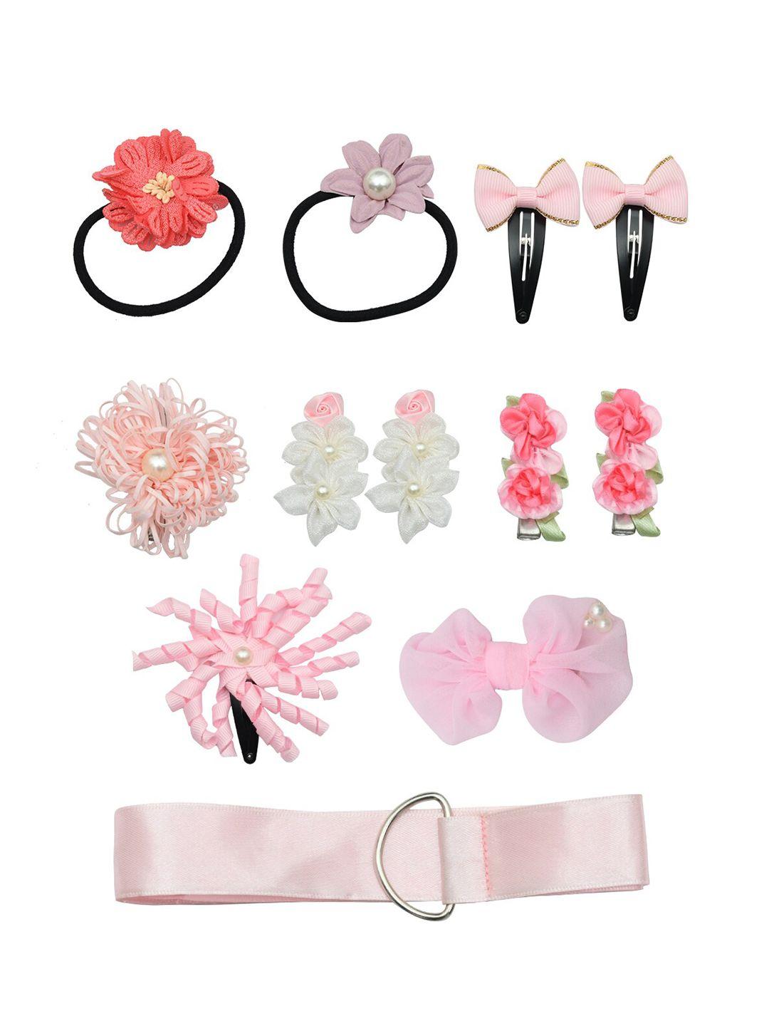 funkrafts girls pink & black  pack of 11 embellished hair accessory set