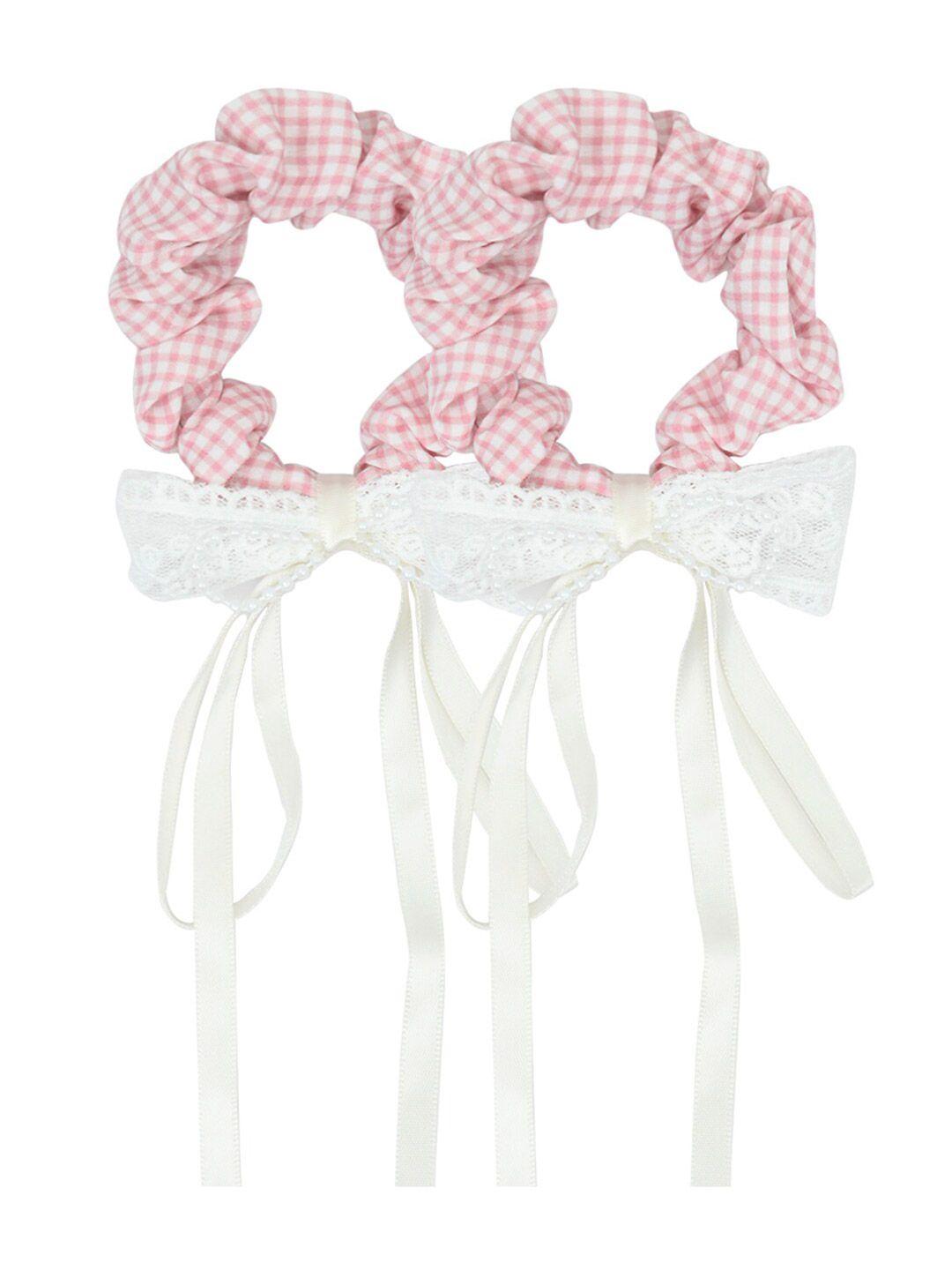funkrafts girls pink & white set of 2 lace hair accessory set