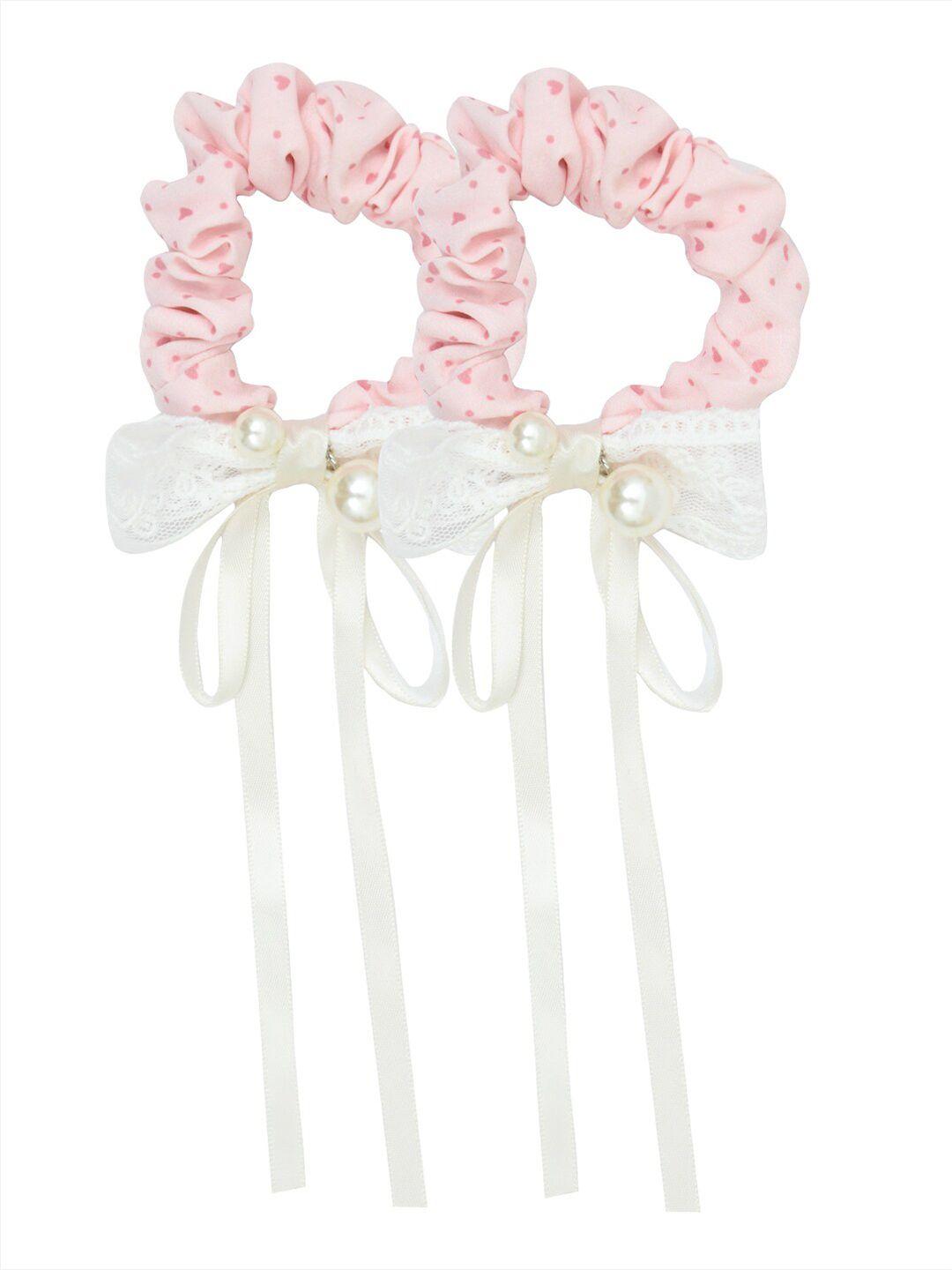 funkrafts girls pink & white set of 2 ponytail holders