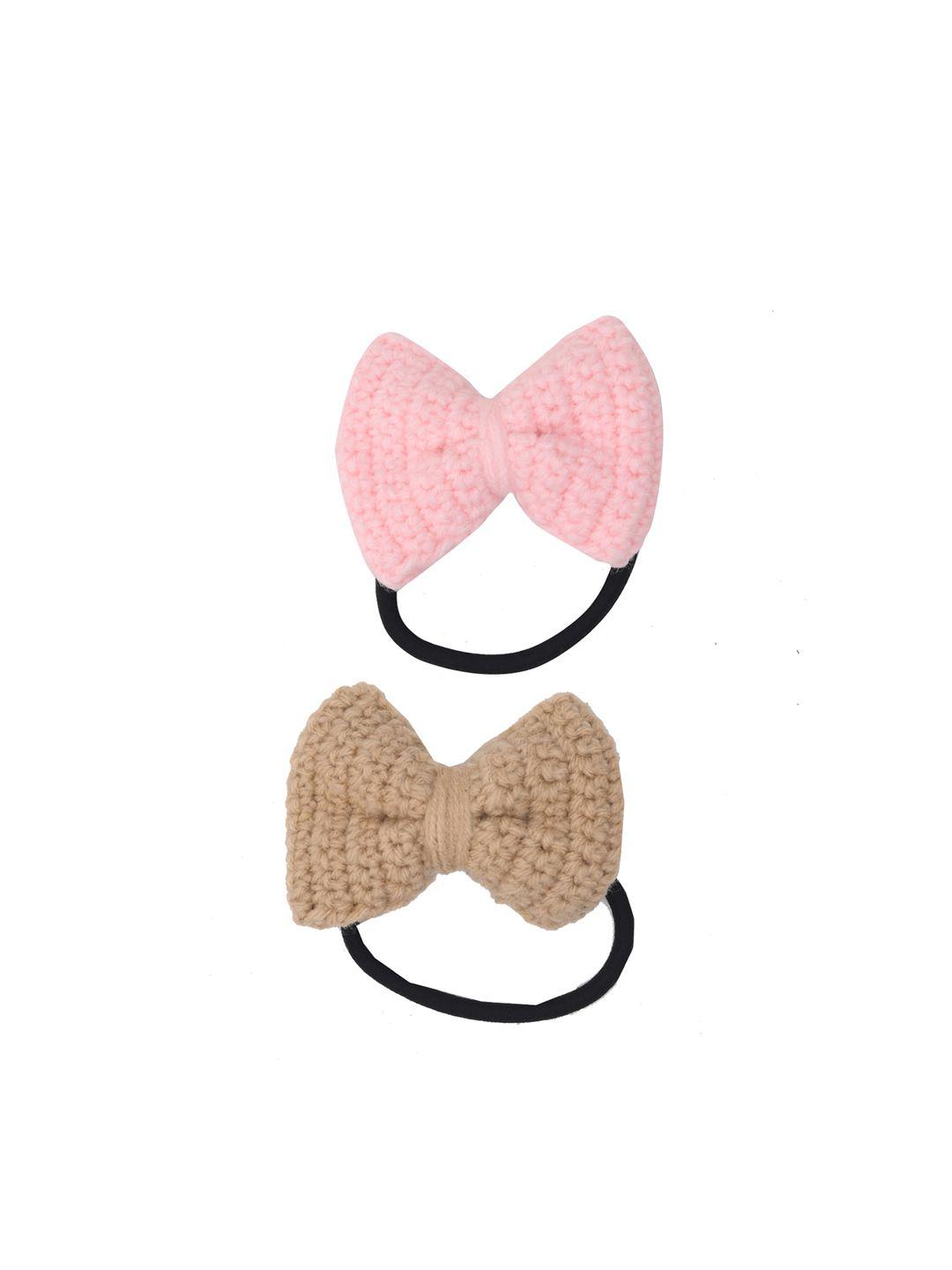 funkrafts girls set of 2 pink & brown bow-shaped headband